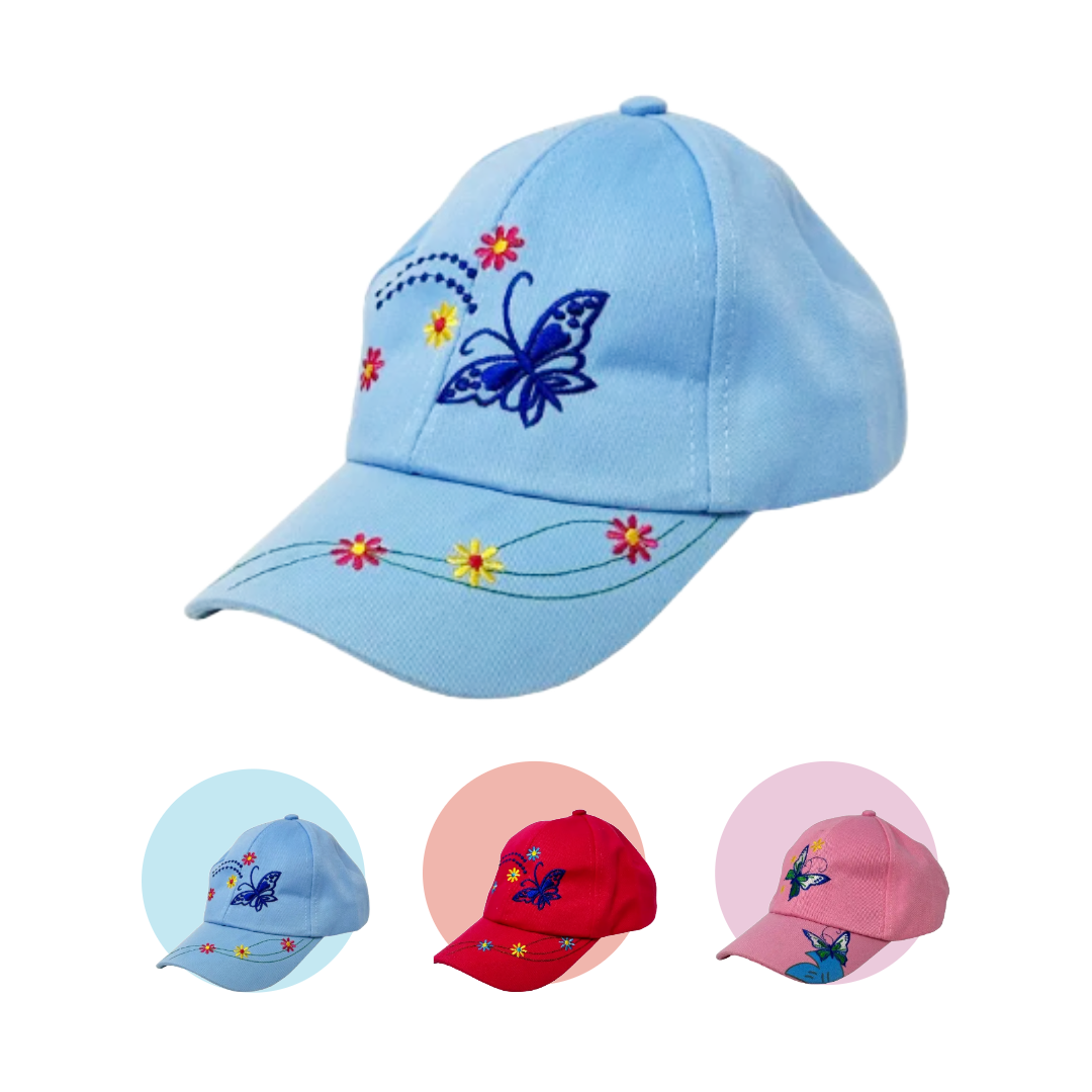 Butterfly Embroidered Cotton Adjustable Cap - Washed Twill, Low Profile, One Size Fits Most