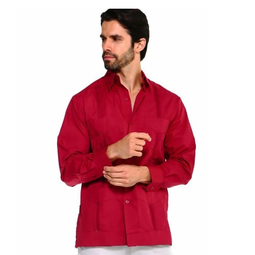 Men’s Classic Guayabera – Poly-Cotton Blend, Long Sleeve, 4-Pocket Design