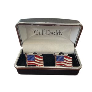 American Flag Cufflinks – Silver Tone | Gift Box Included