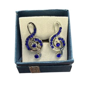 Treble Clef Cufflinks with Blue Crystals – Silver Tone
