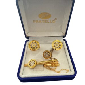 Gold-Tone Crystal Cufflinks & Tie Clip Set