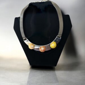 Leather Necklace with Stainless Steel and Polymita Shells from Baracoa, Cuba