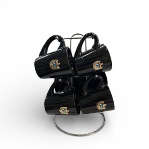 Black 4-Cup Espresso Set with Cuban Shield – Gold or Silver Crest (gold or silver).