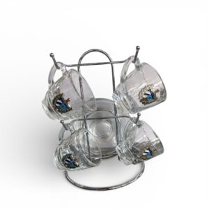 Clear Glass 4-Cup Espresso Set with Cuban Shield – Gold or Silver Crest