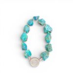 Natural Turquoise Stone Bracelet with Cuban Coin Charm
