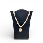 Pearl Bead Necklace with Virgen de la Caridad Silver-Tone Pendant