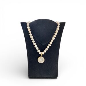 Pearl Bead Necklace with Virgen de la Caridad Silver-Tone Pendant