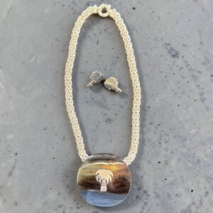 Silver-Tone Palm Tree Necklace & Earrings Set