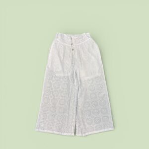Women’s White Eyelet Wide-Leg Pants