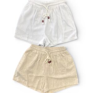 Women’s Linen Shorts – White & Beige