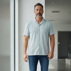 Men’s Short Sleeve Textured Guayabera Shirt