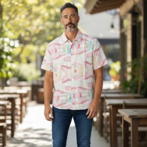 Men’s Short Sleeve Geometric Print Shirt – Pastel Multicolor