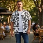 Men’s Short Sleeve Tropical Print Shirt – Black & White