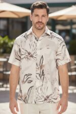 Men’s Cuban Guayabera – Casual Printed Linen Resort Shirt, Short Sleeve Button Down