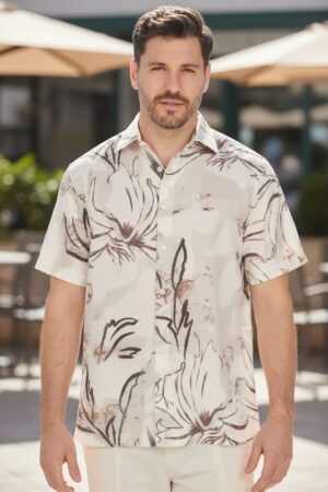 Men’s Cuban Guayabera – Casual Printed Linen Resort Shirt, Short Sleeve Button Down