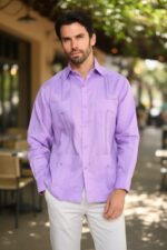 Men's Traditional Guayabera Shirt – 100% Premium Linen, Long Sleeve, 4-Pocket Design