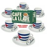 Cuban Flag Demitasse Cups Set of 6 Cups and 6 Saucers FREE 10 oz Pack La LLave Cuban Coffee