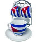 Cuban Flag Ceramic Coffee Cups Set with Stand – Perfect Gift Idea (Set of 4)