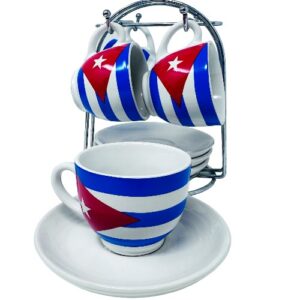 Cuban Flag Ceramic Coffee Cups Set with Stand – Perfect Gift Idea (Set of 4)