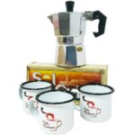 Cuban Coffee Kit – 3 Cup Coffee Maker, 3 Enamel Cups & Sol de Cuba Coffee
