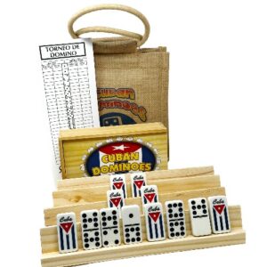 Cuban Domino Kit, Includes Double Nine Set with Cuban Flag, 4 Atriles (Holders) and Score Keeper
