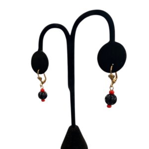 Azabache with Coral Gold Filled Earring