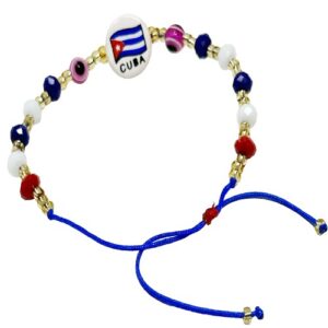 Adjustable Bead Bracelet with Cuban Flag