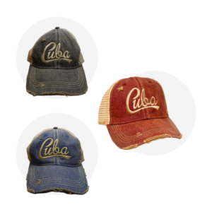 Distressed Cuba Head Cap with Golden Embroidery