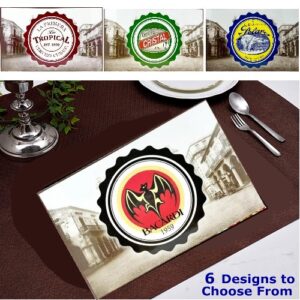 Retro Cuban Beers and Rum Brands Themed Place Mats Doilets. Laminated. Large 11 1/2 x 17 1/2 Inches