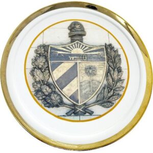 Majestic Ceramic Wall Plate with Beautiful Retro Golden Cuban Coat of Arms