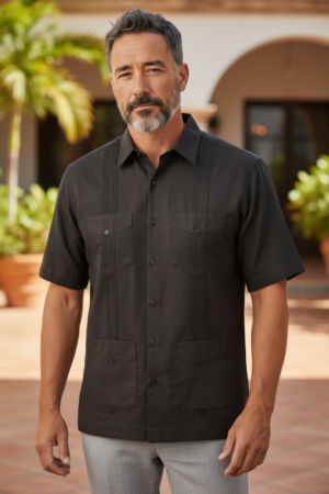Guayabera Shirt – Classic Poly-Cotton Blend Short Sleeve with 4-Pocket Design