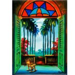 Ceramic Tile 6 x 8" for Wall or Table Top "Ventana de Tres Puntos" Stand Included