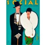 Ceramic Tile 6 x 8" for Wall or Table Top "Social Magazine 1920's" Stand Included