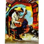 Ceramic Tile 6 x 8" for Wall or Table Top "El Guajiro y su Guitarra" Stand Included
