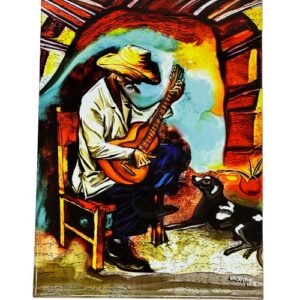 Ceramic Tile 6 x 8" for Wall or Table Top "El Guajiro y su Guitarra" Stand Included