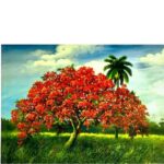 Ceramic Tile 6 x 8" for Wall or Table Top "Framboyan" Stand Included