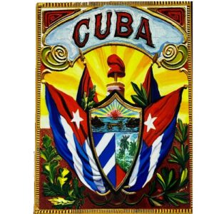 Ceramic Tile 6 x 8" for Wall or Table Top "Retro Cuban Coat of Arms" Stand Included