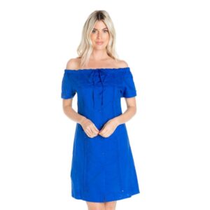 Women’s Linen Off-the-Shoulder Guayabera Dress – 100% Linen