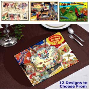 Cuban Themed Place Mats Doilets. Laminated. Large 11 1/2 x 17 1/2 Inches