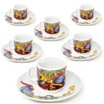 Cuban Rooster Collage Demitasse Set – 6 Cups and Matching Saucers