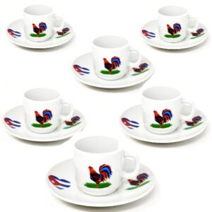 Cuban Rooster Demitasse Set – 6 Cups and Matching Saucers