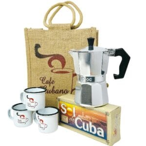 Cuban Coffee Maker Kit – 3 Enamel Cups Included