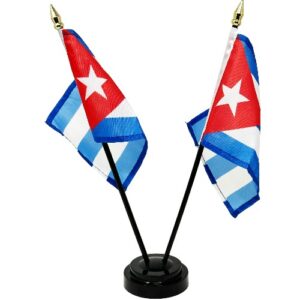 2 Cuban Flags on Base 4" x 6" 10" High