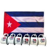 Cuban Flag Wall Wood Plaque – Includes 6 Enamel 3 oz Cuban Coffee Cups