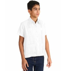 Short Sleeve Cuban Guayabera for Juniors – Polycotton, Traditional Style