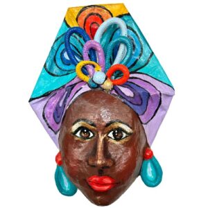 Unique Piece. Paper Mache Colorful Black Woman Face 8" x 12 1/2"