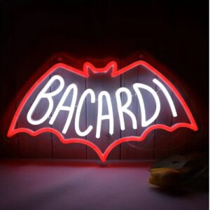 Bacardi Neon Sign – Red & White LED Wall Decor (13" x 8")