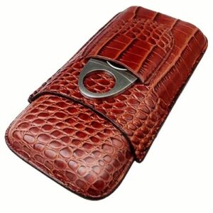 Cocodrile Patterned 3 Cigar Case with Cutter