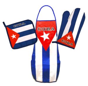 Apron with Cuban Flag Set, Includes Mitt and Pot Holder