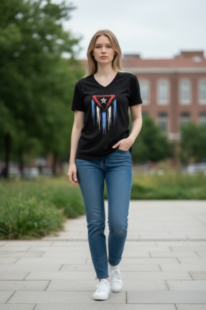 Cuban Flag Star V-Neck Graphic T-Shirt